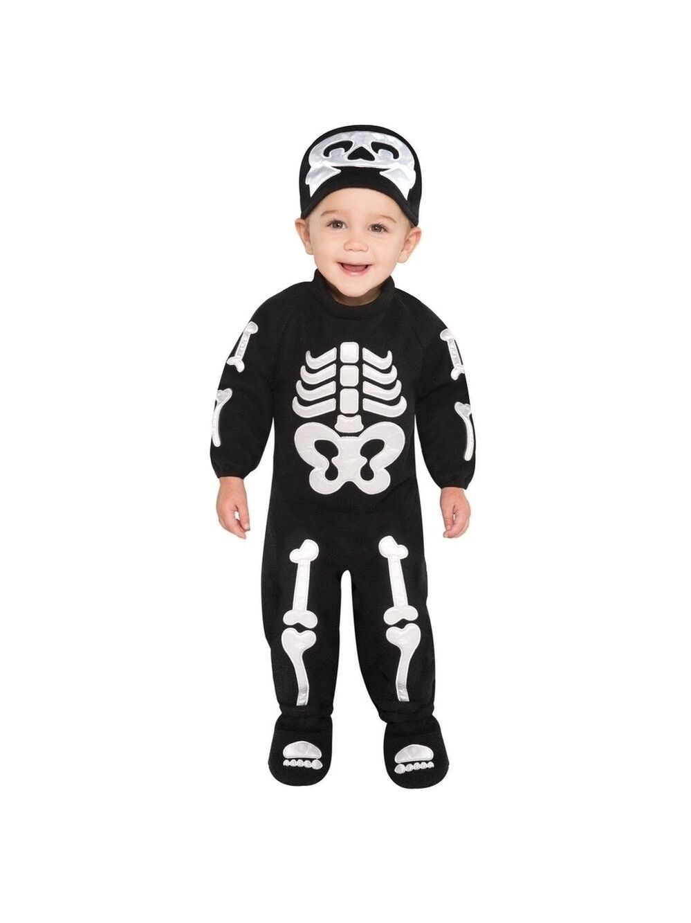0 - 6 months • Bitty Bones Spooky Skeleton Baby Costume - Black and White